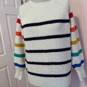 Joules White Sweater with Colorful Stripes